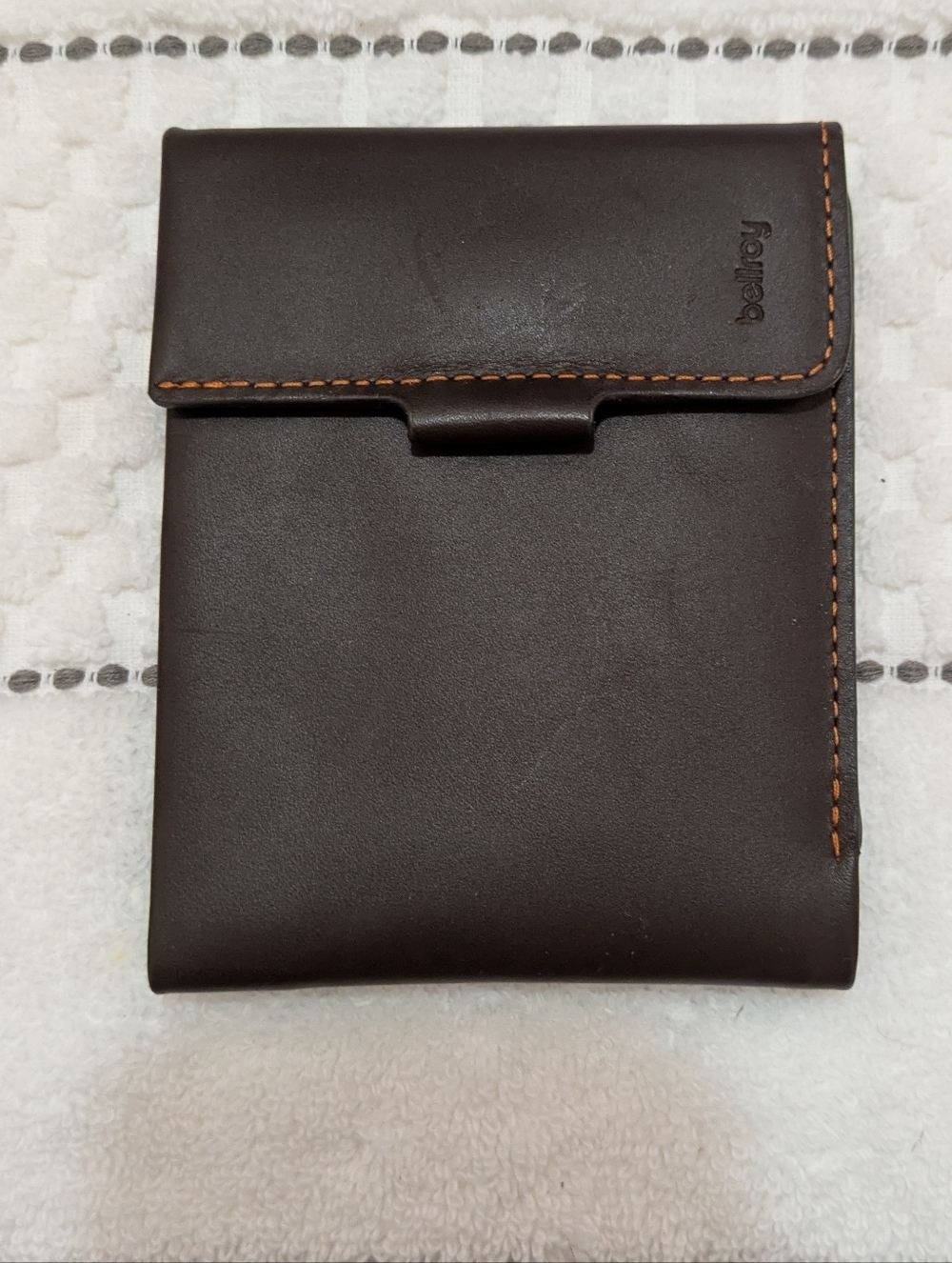 Bellroy Chocolate Brown Leather Fold Wallet with Contrast Stitching